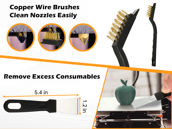 3D Printing Nozzle Cleaning Kit with Copper Wire Brushes and Spatula.
