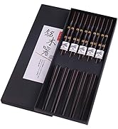 5 Pairs Chopsticks Wooden, Glamfields Reusable Chop sticks , Non-slip Japanese Style gift set
