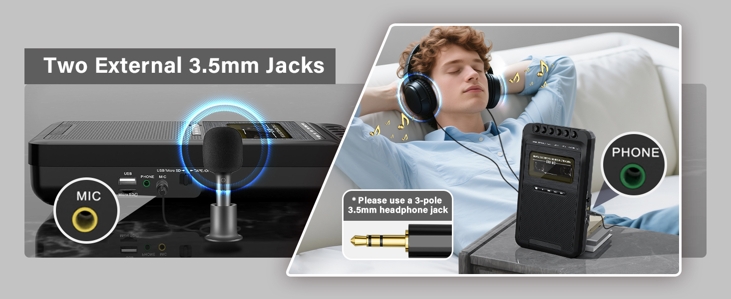 cassette player with headphone