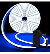 Blue Neon Rope Light, 5M Cuttable LED Strip Lights with Power Plug, 12V Waterproof Flexible Dimma...