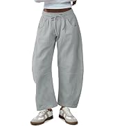 Fisoew Womens Barrel Leg Sweatpant Drawstring Elastic Waisted Wide Leg Pants Casual Active Pants ...