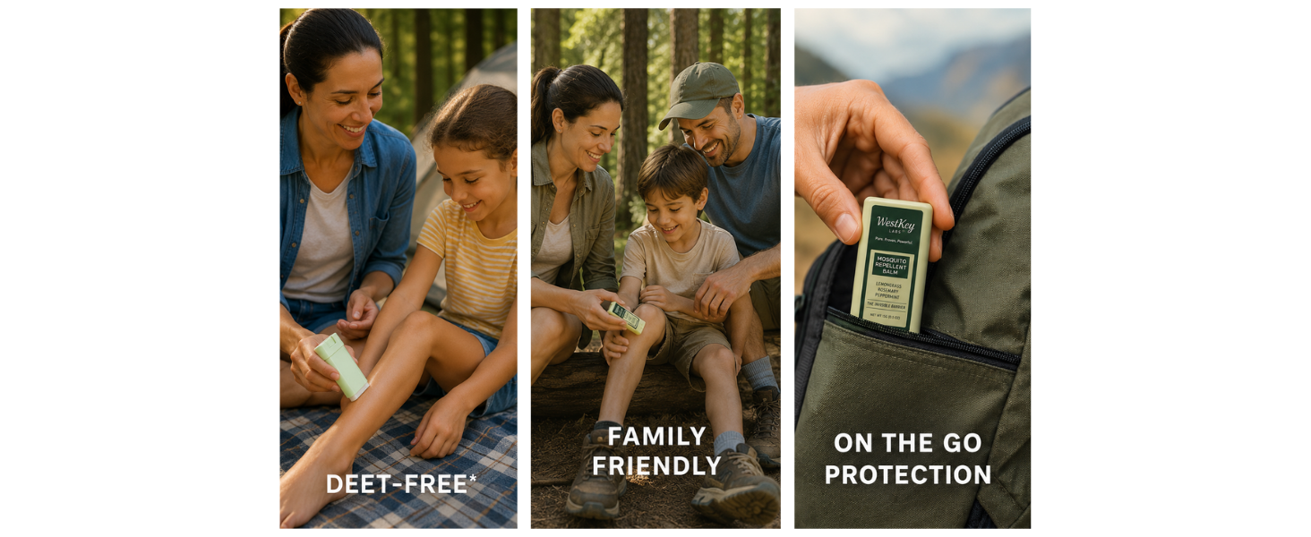 Family using mosquito repellent outdoors