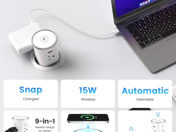 Pop Up Countertop Outlet with 15W Wireless Charger