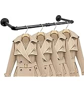 Jeasor Industrial Iron Pipe Clothes Hanging Bar DIY Wall-Mounted Garment Rack Heavy Duty Clothing...