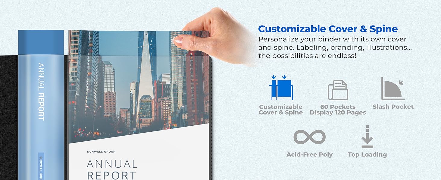 Dunwell Presentation Book 8.5x11 60-Pocket - Customizable Cover &amp; Spine