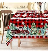 Cusugbaso Christmas Tablecloth 60x84 Inches for Rectangle Tables - Red Buffalo Plaid Christmas De...