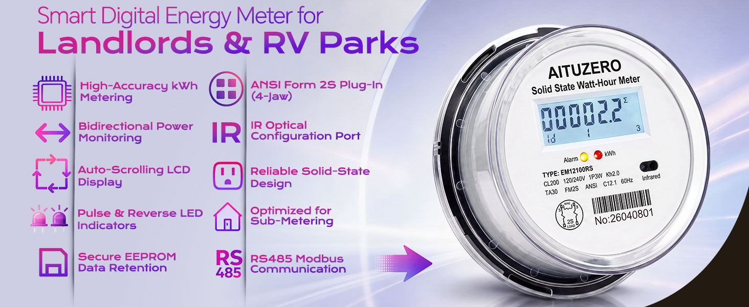 kwh meter submeter ansi 2s plugin bidirectional modbus pulse solidstate rental billing rv garage