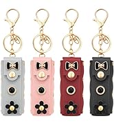 4 Pcs Lipstick Holder Keychain Black Flower Bow Pearl PU Leather Chapstick Case Keychain Lip Balm...