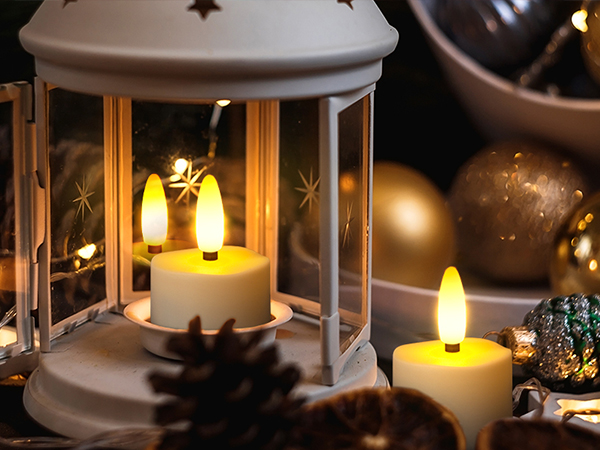 rechargeable candle in a lantern