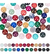 PH PandaHall 50pcs Gemstone Cabochons 25 Colors Flat Round Cabochons 12mm Quartz Crystal Tiles Ca...