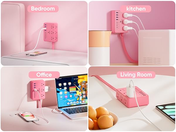 Pink row plug can be applied to bedroom, kitchen, office, living room and other scenes.