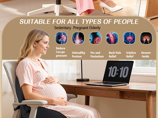 Benazcap Memory Foam Seat Cushion with Lumbar Support Pillow for Office Chair