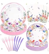 120 PCS Pink Purple Floral Party Supplies, Wildflower Paper Plates Napkins Cutlery for 24 Guests,...
