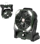PINSAI Camping Fan, Powerful Rechargeable Tent Fans with lights,Super Strong Dual motor Portable ...
