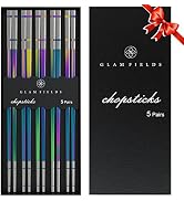 GLAMFIELDS Metal Chopsticks Reusable Chopsticks Dishwasher Safe Rainbow Stainless Steel Style 5 P...