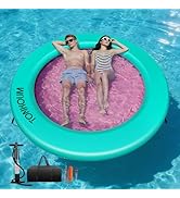 TONKOUM Water Hammock Inflatable Dock, 8ft Floating Raft Circular Water Island, Float Rings Air M...