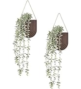 Dahey 2 Pack Wood Wall Vase with Fake Eucalyptus Plants, Modern Farmhouse Boho Wall Hanging Decor...