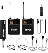 MICNAUX Wireless Lapel Microphone System with Headset &amp; Lavalier Mics, Dual Bodypack Transmitters...