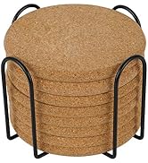 8 Pcs Drink Coasters with Holder, Thicker Cork Coasters for Drinks Absorbent for Coffee Table Woo...