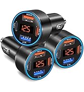 3 Pack USB C Car Charger, 4-Port 65W Dual 12V USB-A & USBC Cigarette Lighter Adapter Plug with Vo...