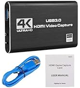 Video Capture Card,HDMI (Input 4K 60Hz) to USB Audio Video Recording (1080P 60Hz, 2K 30Hz) with H...