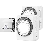 HBN Indoor Timers for Electrical Outlets,24 Hour Mechanical Outlet Timer,Dual Outlets,15 Minute I...