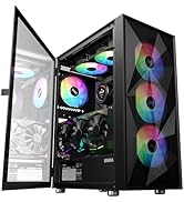 SAMA 3509 ATX Mid Tower Computer Case Steel Mesh Front Tempered Glass with Open Door 4 ARGB Fans ...