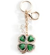 Four Leaf Clover Keychain with Rhinestones Bling Lucky Keycharm for Women Good Luck Keyring Gifts...