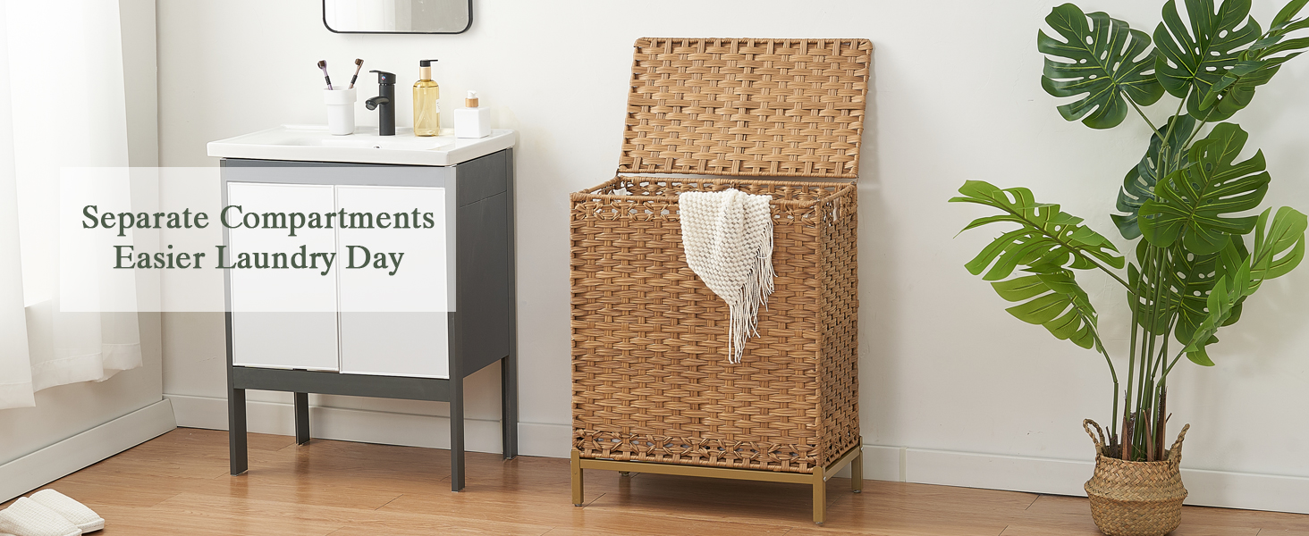 Laundry Hamper with Lid, 112 L Handwoven Rattan Wicker Laundry Basket