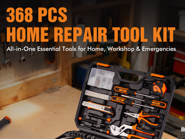XOOL 368 Piece Home Repair Tool Kit with Drawer Toolbox