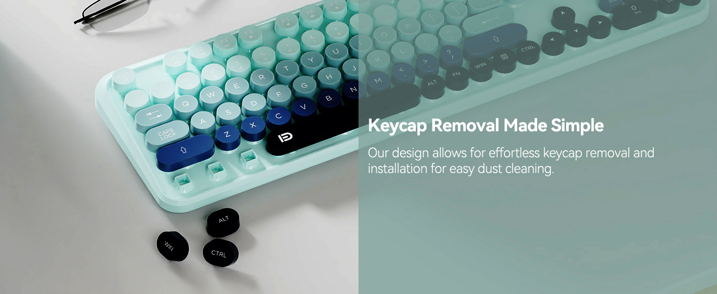 removable round keycaps for easy cleaning of the creamy keyboard