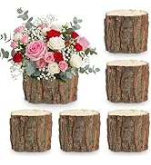 Housoutil Wooden Vase for Centerpieces, 6 Pack Wood Flower Vase Rustic Tree Stump Planter Pots, W...