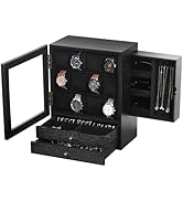 AUTOARK Wooden Watch Eyeglass Jewelry Box with Glass Front,12-Slot Vertical Display Case with 2 D...