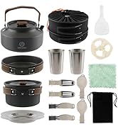 17-Piece Camping Cookware Set, Lightweight Backpacking Pot &amp; Pan Kit with Non-Stick Anodized Alum...