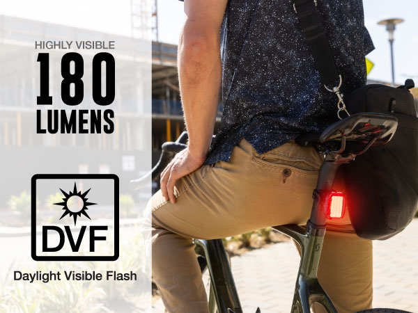 rear bike light daylight visible flash shown on road bike commuter ride 7 lighting modes