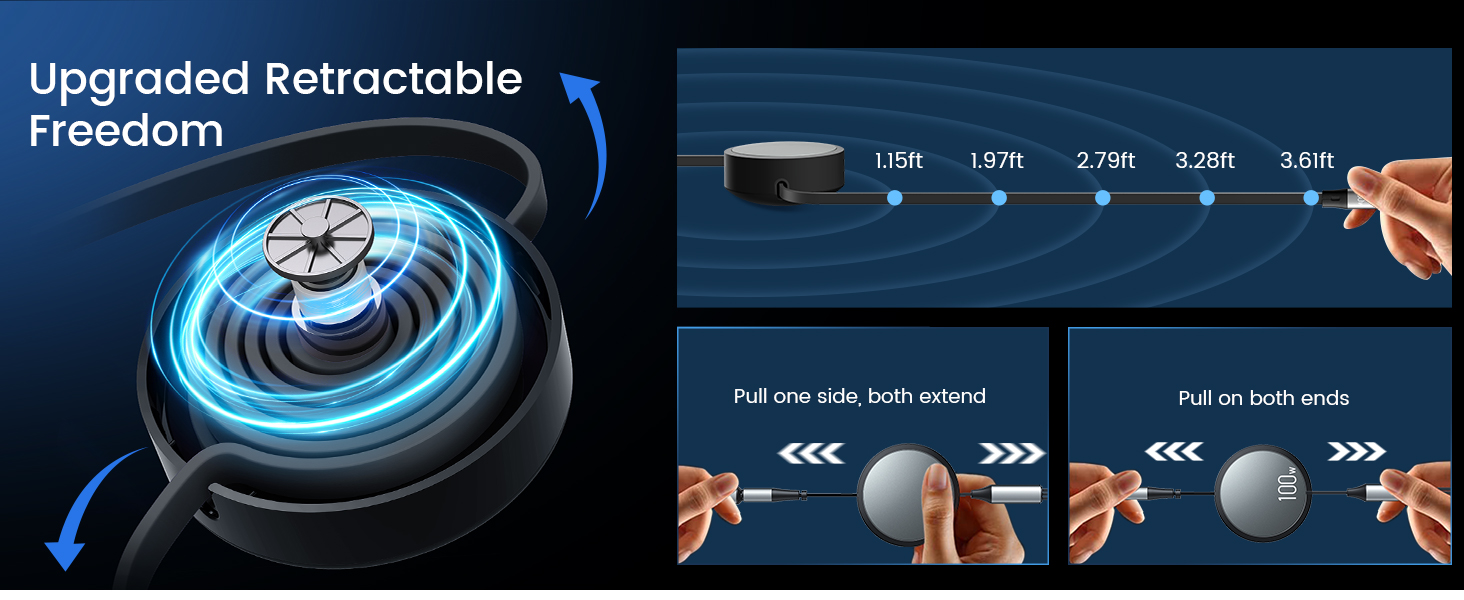 industry-leading revolutionary retractable mechanism 5 adjustments multi charging cable usb c