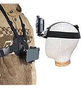 Smartphone mounting accessories: chest harness with adjustable straps and phone clip, and headband mount with adjustable holder, both designed for hands-free phone use.