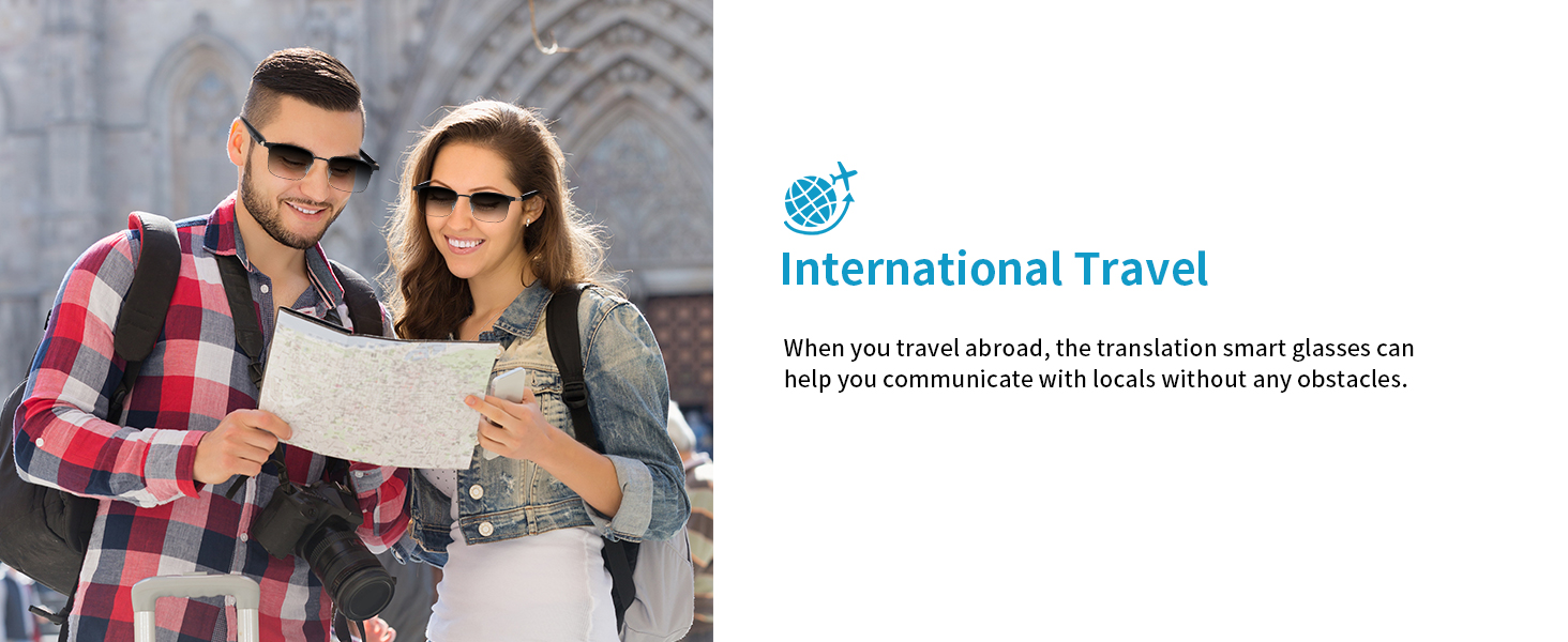 smart translation glasses with AI, bluetooth blue light glasses perfect for international travel