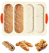 Obsoorth Silicone Bread Loaf Pan, 4-cavity Non-Stick Baguette Bread Pan Heat Resistant Hot Dog Bu...