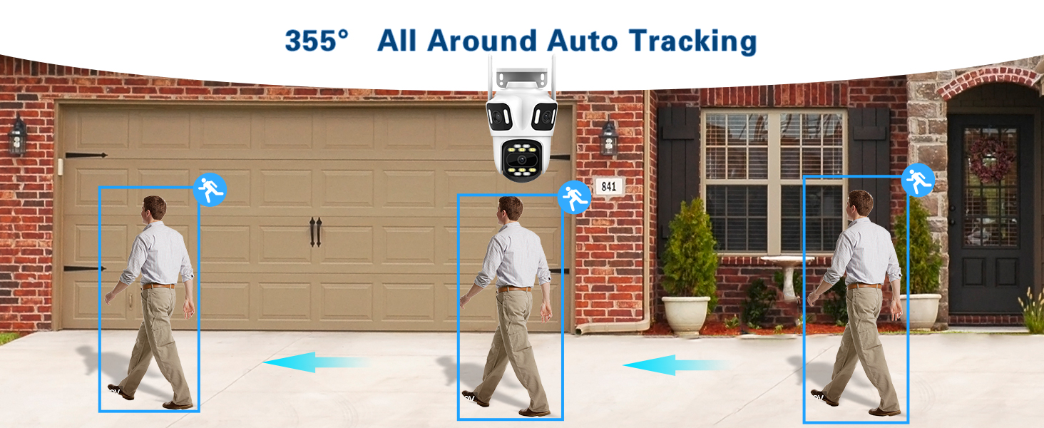 wifi outdoor security camera with 355 degree all around auto tracking