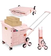 Foldable Utility Cart with Stair Climbing Wheels,Collapsible Rolling Crate with Magnetic Lid Tele...