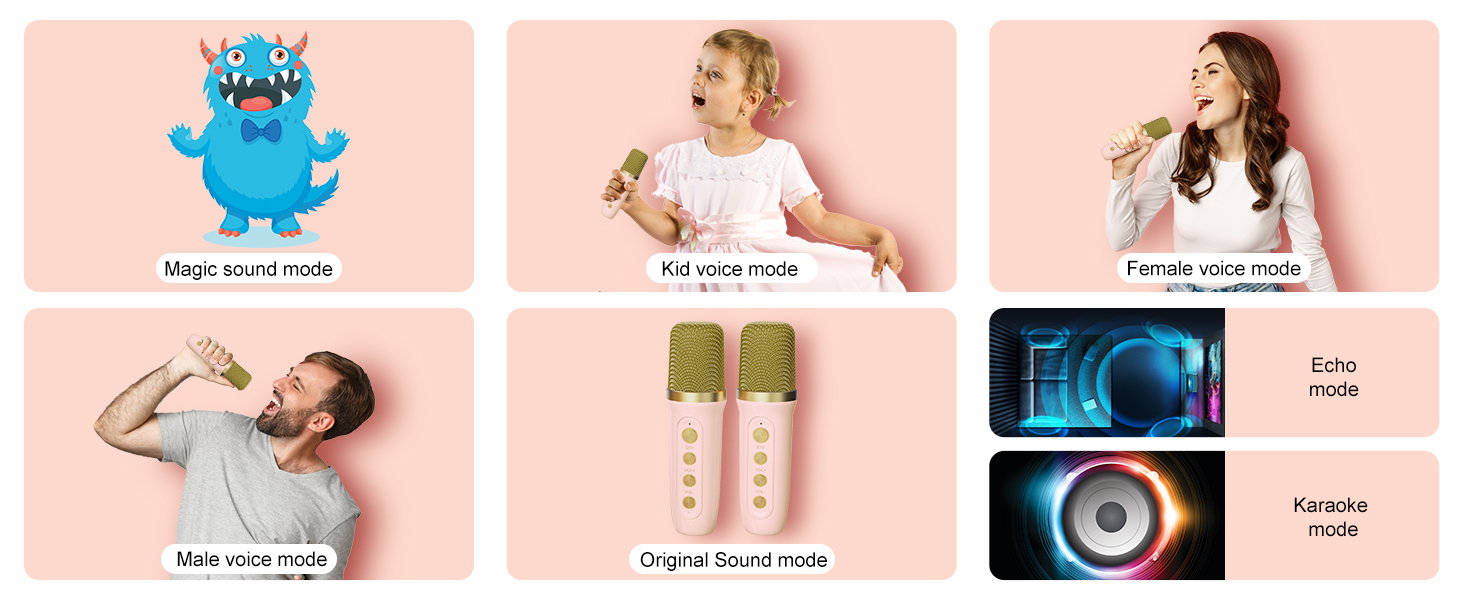 Grid of six images showing various lifestyle and media content scenes, including a blue cartoon character and electronic displays, arranged on a pink background.