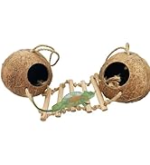 Gecko Coconut Shell Hut Reptile Hideout Home Nesting House Natural Habitat Decor with Hanging Woo...