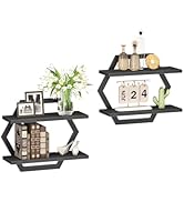 CHOEZON Hexagon Floating Shelves for Wall, Set of 2, 2 -Tier Hanging Shelves, Wall Mounted Storag...