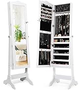 Giantex Jewelry Armoire with Full Length Mirror, Lockable Standing Jewelry Cabinet, Mirror with J...