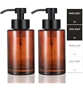 Foaming Soap Dispenser Set, 17 Oz Clear Brown Glass Hand Soap Dispenser with Matte Black 304 Rust...