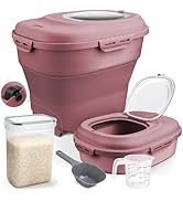 Komzon Rice Storage Bin Cereal Containers, 13-50lb Collapsible Rice Container Dispenser with Tran...