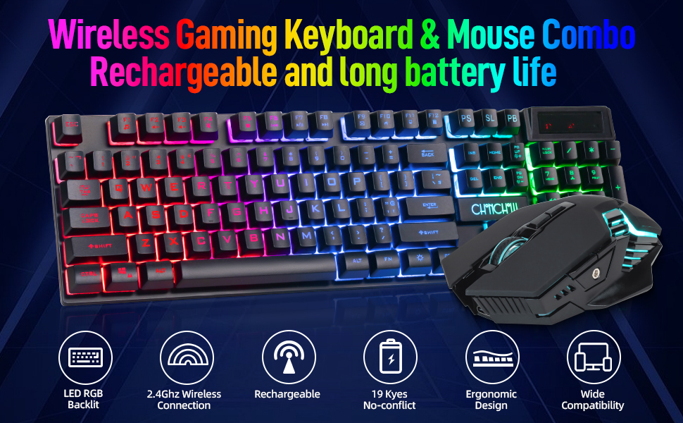 wireless keyboard and mouse gaming rechargeable rgb backlit teclado inalámbrico