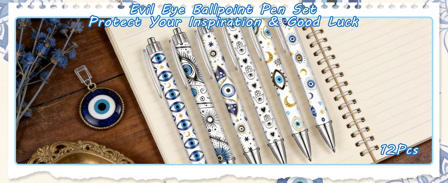12Pcs Evil Eye Ballpoint Pen Set, Protect Your Inspiration &amp;amp; Good Luck