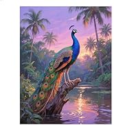 JISHSHAY Peacock Jungle Diamond Painting Round Drill Diamond Art Round Beads Gem Art Gem Painting...